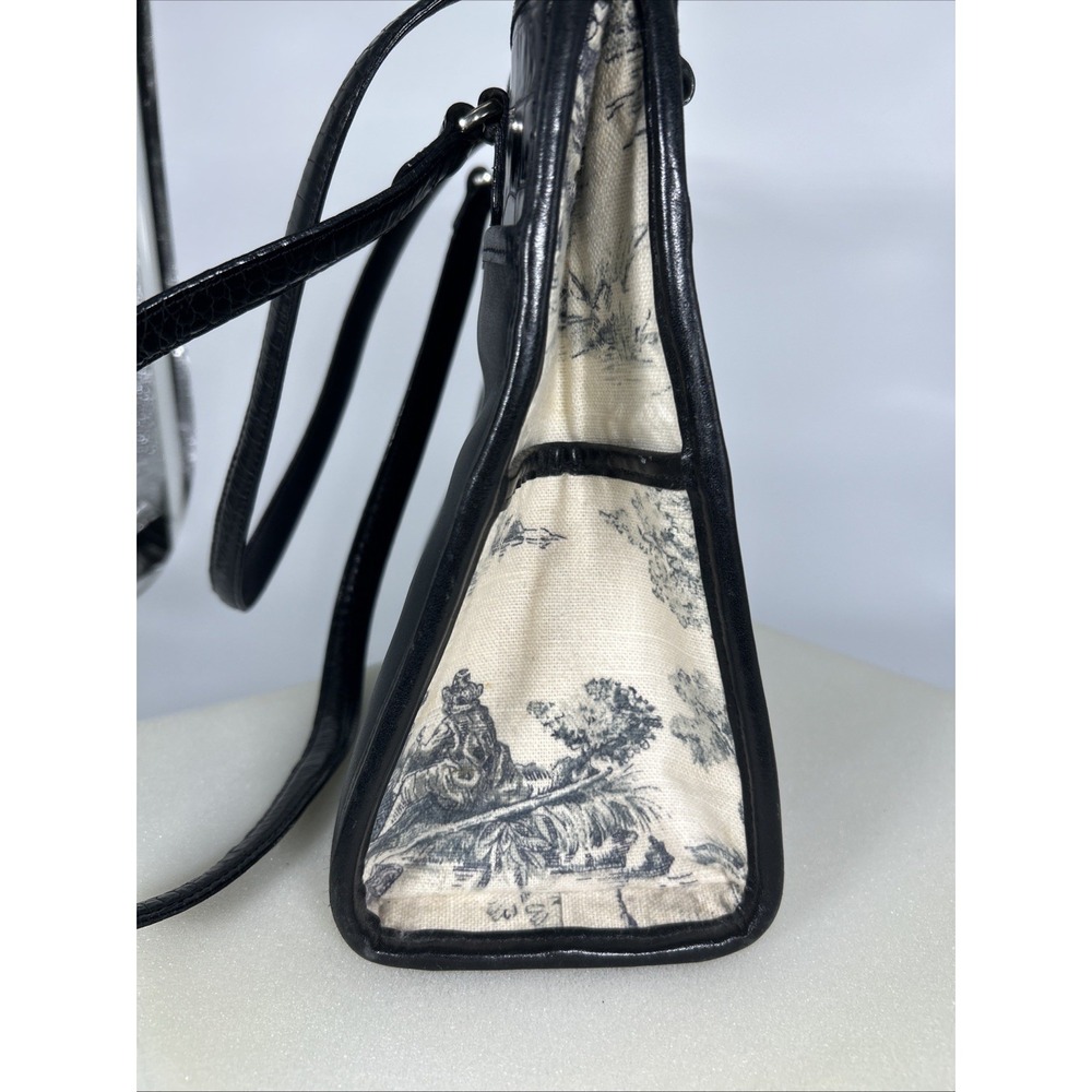 Brighton Martine Purse Black Croc Embossed Leather Canvas Blue Toile Shoulder - Picture 4 of 14